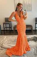 Load image into Gallery viewer, Pink Deep V Neck Mermaid Prom Dress