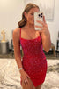 Load image into Gallery viewer, Red Sequins Lace-Up Tight Short Prom Dress