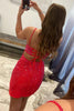Load image into Gallery viewer, Red Sequins Lace-Up Tight Short Prom Dress