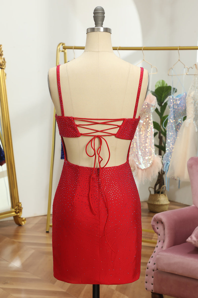 Load image into Gallery viewer, Glitter Red Sequins Lace-Up Tight Short Party Dress