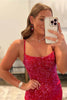 Load image into Gallery viewer, Red Sequins Lace-Up Tight Short Prom Dress