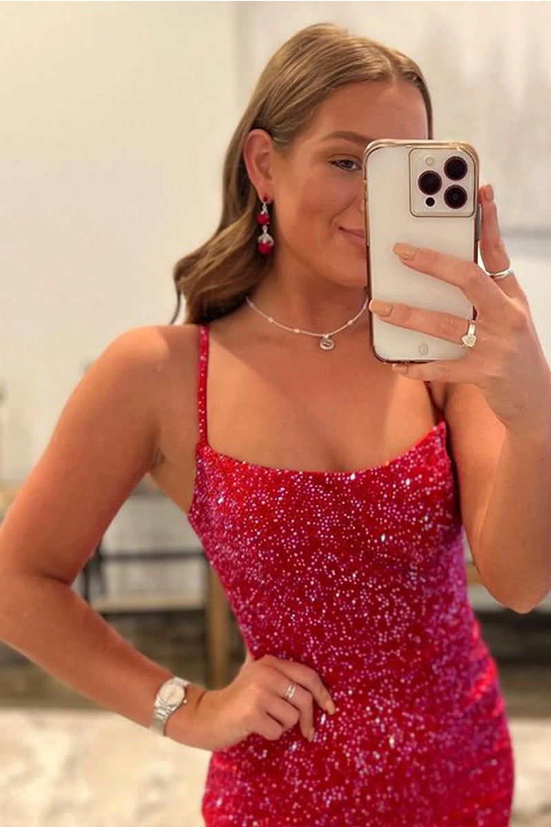 Load image into Gallery viewer, Red Sequins Lace-Up Tight Short Prom Dress