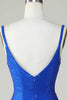 Load image into Gallery viewer, Bodycon Deep V Neck Royal Blue Short Prom Dress with Beading