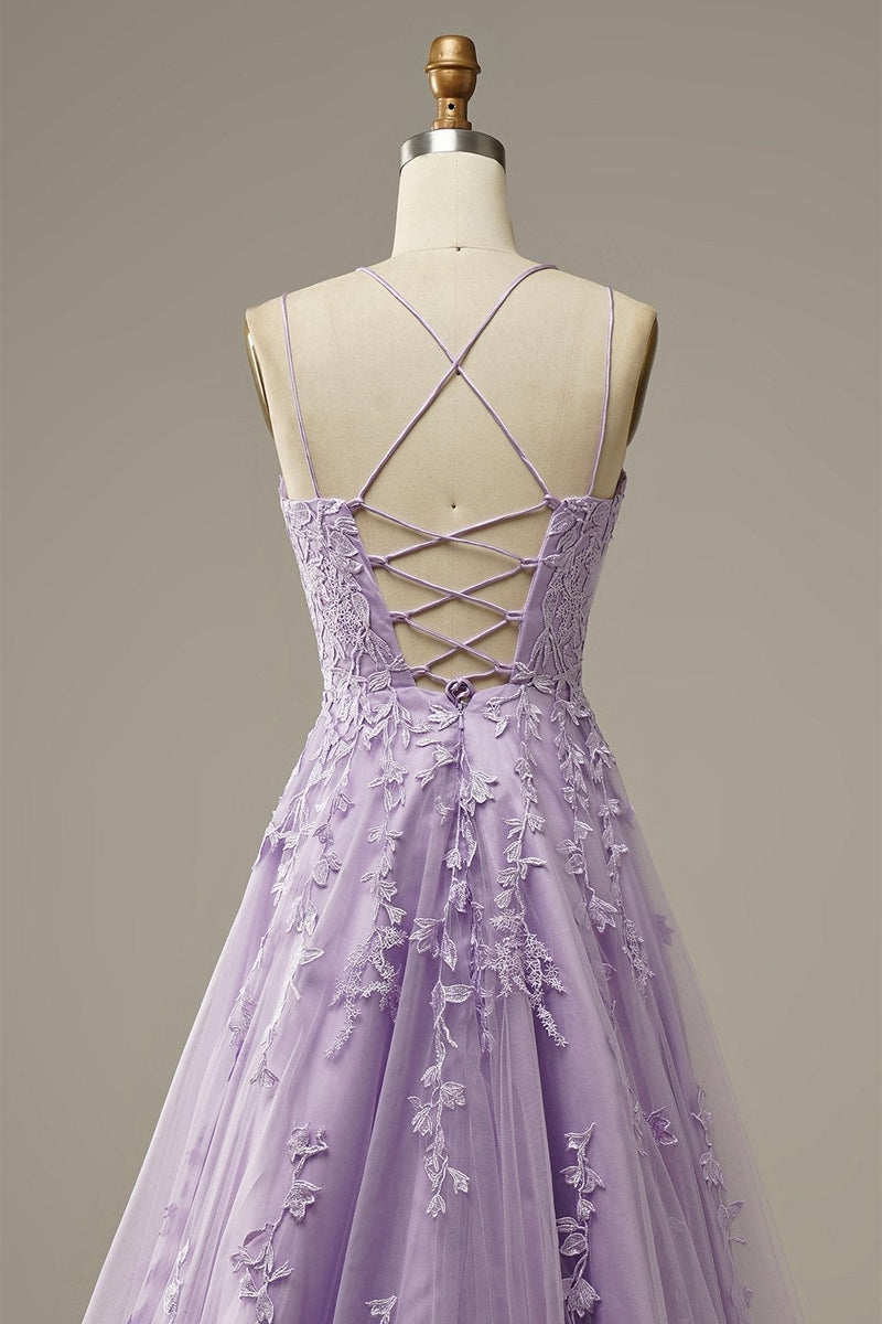 Load image into Gallery viewer, A-Line Spaghetti Straps Purple Long Prom Dress