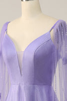 Load image into Gallery viewer, Purple Watteau Train Prom Dress With 3D Flowers