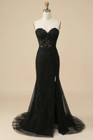 Load image into Gallery viewer, Queendancer Black Floral Long Prom Dress with Slit_1