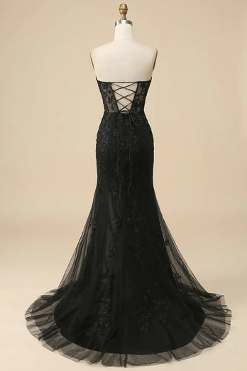 Queendancer Black Floral Long Prom Dress with Slit_2