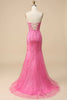 Load image into Gallery viewer, Pink Corset Sweetheart Long Lace Prom Dress with Slit