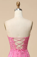 Load image into Gallery viewer, Pink Corset Sweetheart Long Lace Prom Dress with Slit