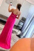 Load image into Gallery viewer, Sparkly Hot Pink Corset Long Sheath Prom Dress with Slit