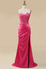 Load image into Gallery viewer, Sparkly Hot Pink Corset Long Sheath Prom Dress with Slit