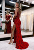 Load image into Gallery viewer, Sparkly Blue Sheath Sequins Long Prom Dress with Slit