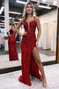 Load image into Gallery viewer, Sparkly Blue Sheath Sequins Long Prom Dress with Slit