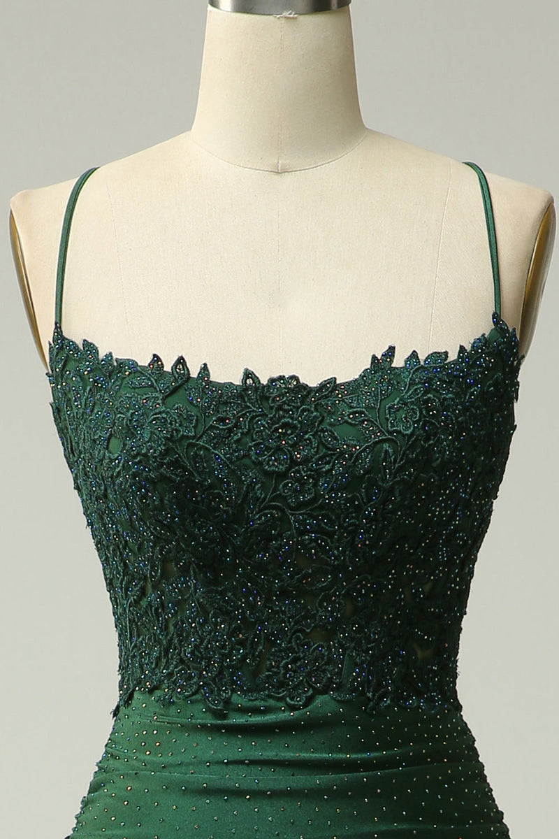Load image into Gallery viewer, Sparkly Dark Green Beaded Long Prom Dress with Appliques