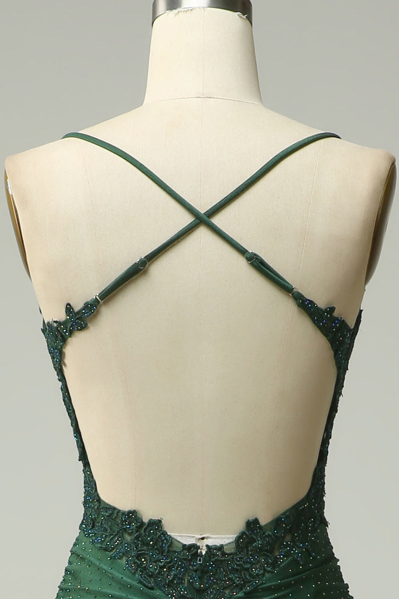 Load image into Gallery viewer, Sparkly Dark Green Beaded Long Prom Dress with Appliques