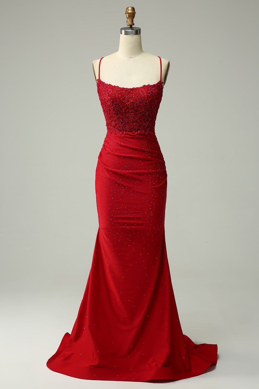 Mermaid Halter Dark Red Long Prom Dress with Beading