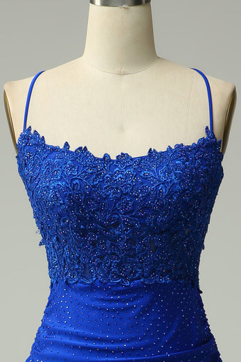 Mermaid Halter Royal Blue Long Prom Dress with Beading