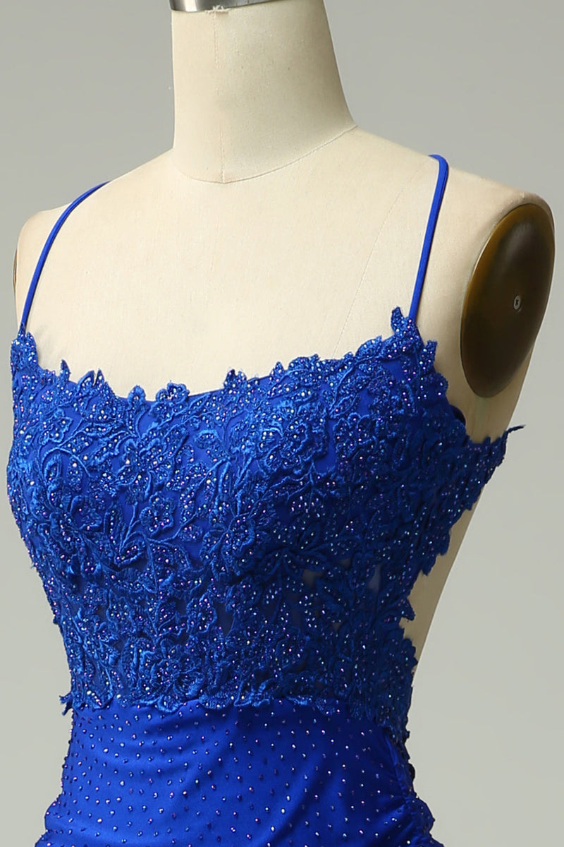 Load image into Gallery viewer, Mermaid Halter Royal Blue Long Prom Dress with Beading
