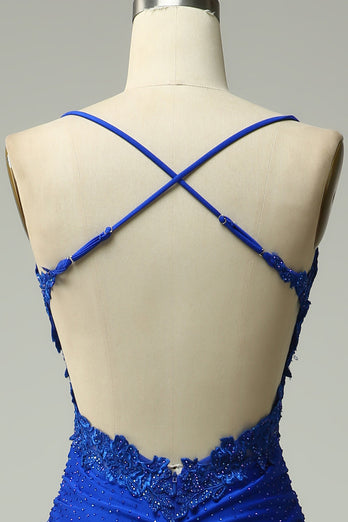 Mermaid Halter Royal Blue Long Prom Dress with Beading