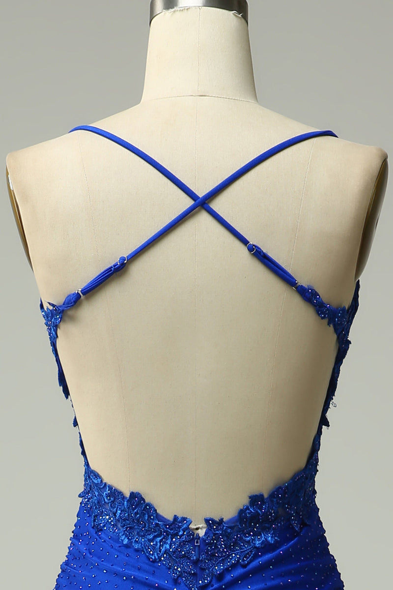 Load image into Gallery viewer, Mermaid Halter Royal Blue Long Prom Dress with Beading