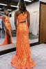 Load image into Gallery viewer, Sparkly Orange Sequin One Shoulder Long Prom Dress with Slit