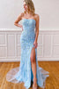 Load image into Gallery viewer, Pink Strapless Lace Long Prom Dress with Slit