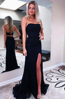 Load image into Gallery viewer, Sparkly Black Long Prom Dress with Slit_1