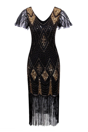 Black and Gold Sequin 1920s Dress