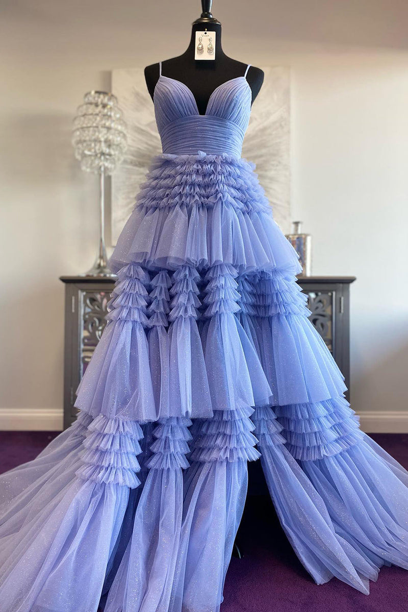 Load image into Gallery viewer, Red Tulle Spaghetti Straps Long Prom Dress