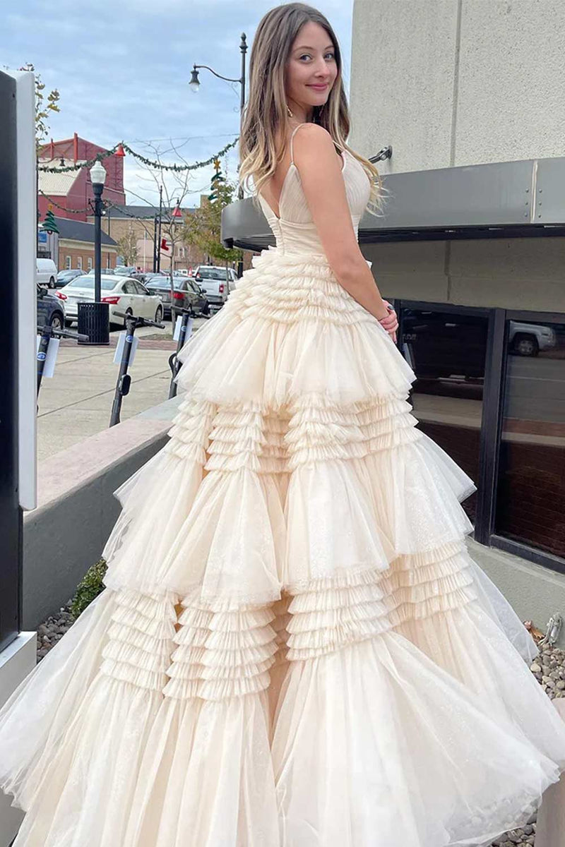 Load image into Gallery viewer, Red Tulle Spaghetti Straps Long Prom Dress