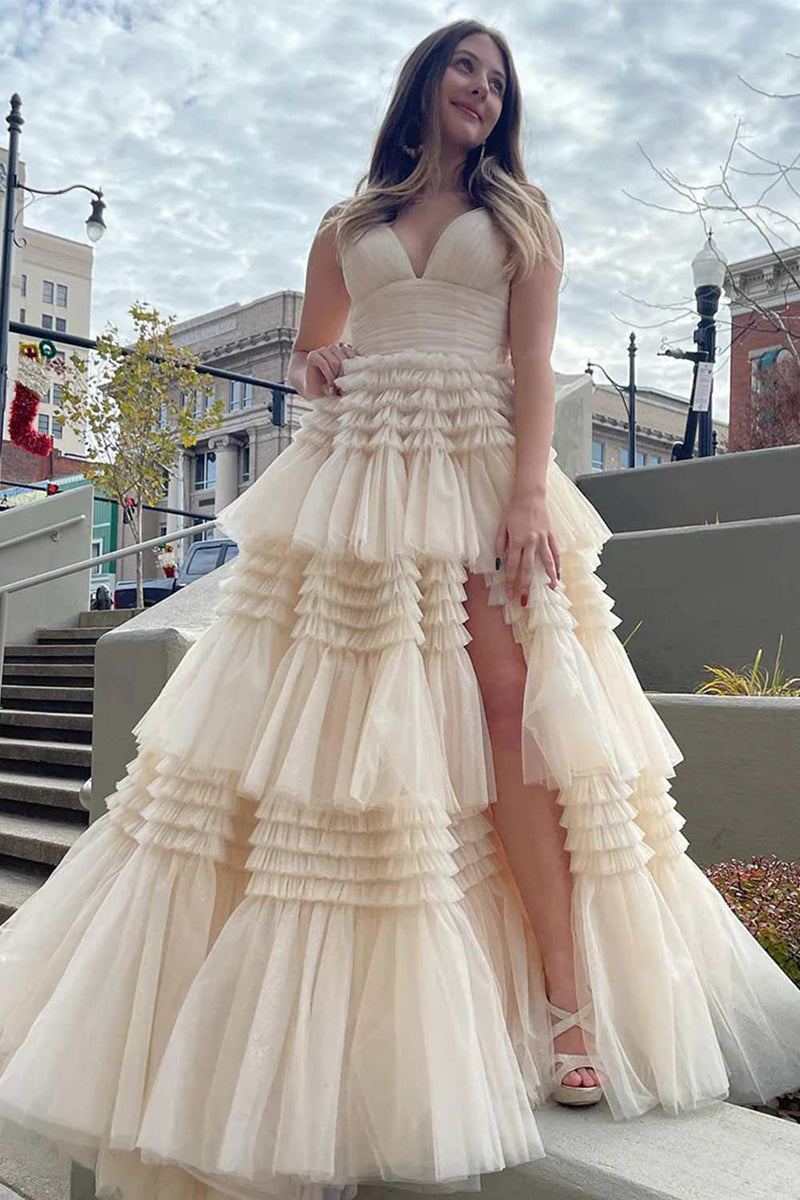 Load image into Gallery viewer, Red Tulle Spaghetti Straps Long Prom Dress