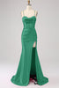 Load image into Gallery viewer, Stunning Black Mermaid Spaghetti Straps Corset Prom Dress with Split Front