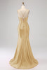 Load image into Gallery viewer, Stunning Black Mermaid Spaghetti Straps Corset Prom Dress with Split Front