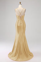 Load image into Gallery viewer, Stunning Black Mermaid Spaghetti Straps Corset Prom Dress with Split Front