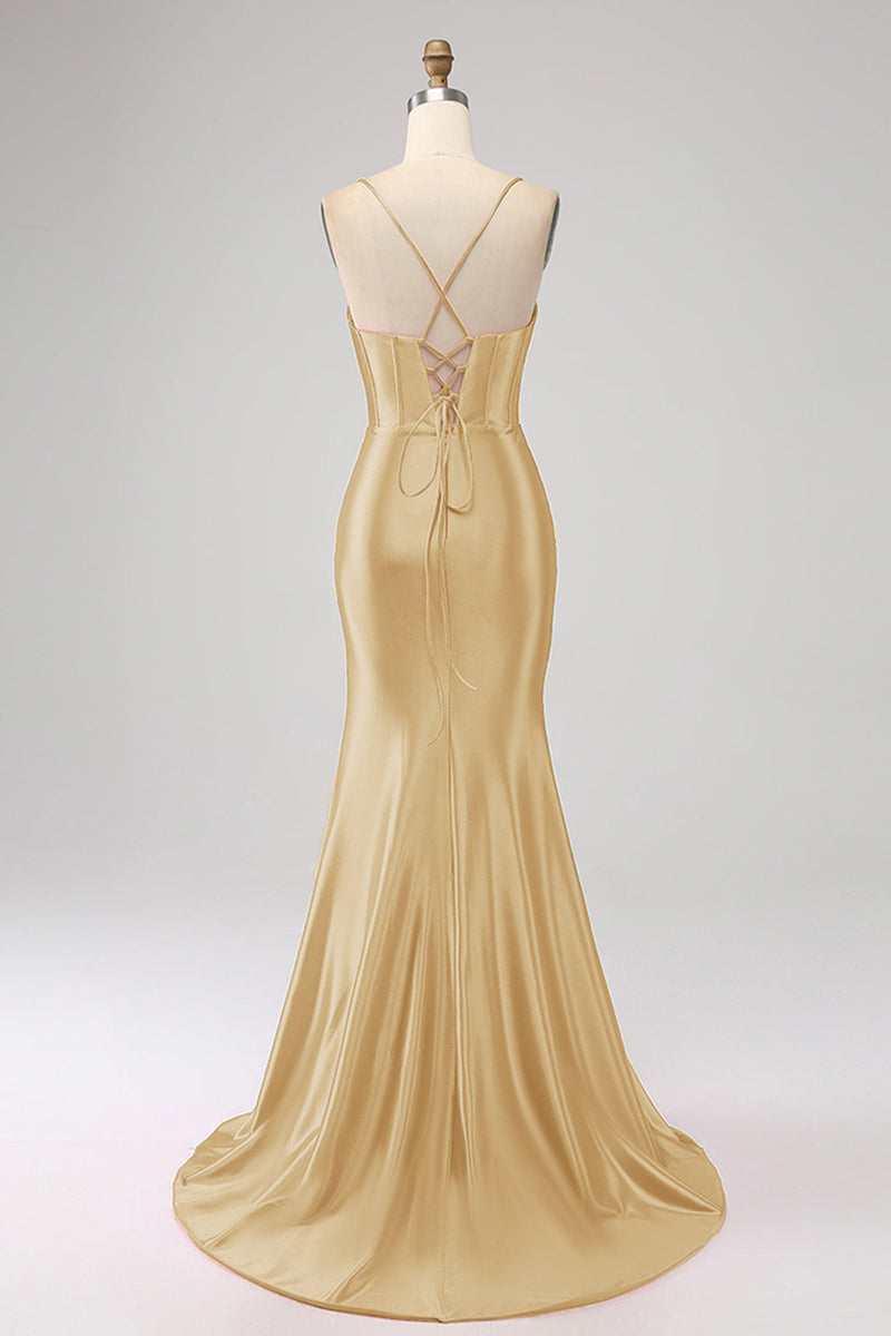 Load image into Gallery viewer, Stunning Black Mermaid Spaghetti Straps Corset Prom Dress with Split Front