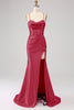 Load image into Gallery viewer, Stunning Black Mermaid Spaghetti Straps Corset Prom Dress with Split Front