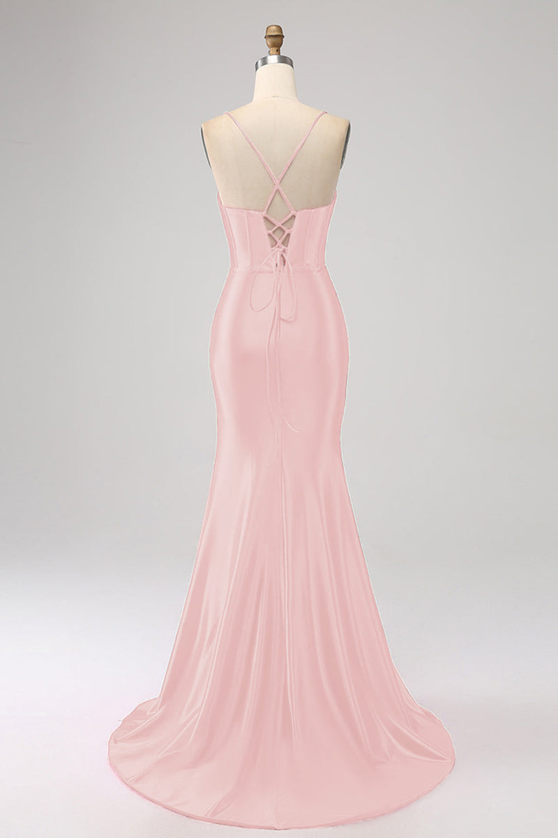 Load image into Gallery viewer, Stunning Black Mermaid Spaghetti Straps Corset Prom Dress with Split Front