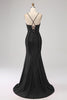 Load image into Gallery viewer, Stunning Black Mermaid Spaghetti Straps Corset Prom Dress with Split Front