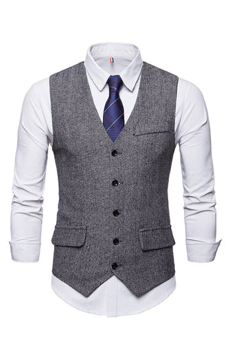Single Breasted V-Neck Black Men's Suit Vests