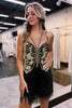 Load image into Gallery viewer, Sparkly Black Sequined Beaded Backless Tight Short Party Dress with Fringes