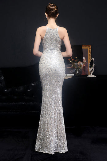 Silver Halter Sequins Party Dress