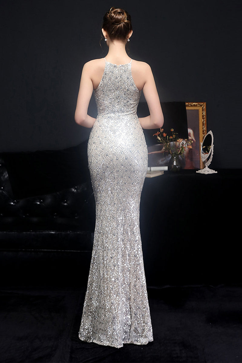 Load image into Gallery viewer, Silver Halter Sequins Party Dress