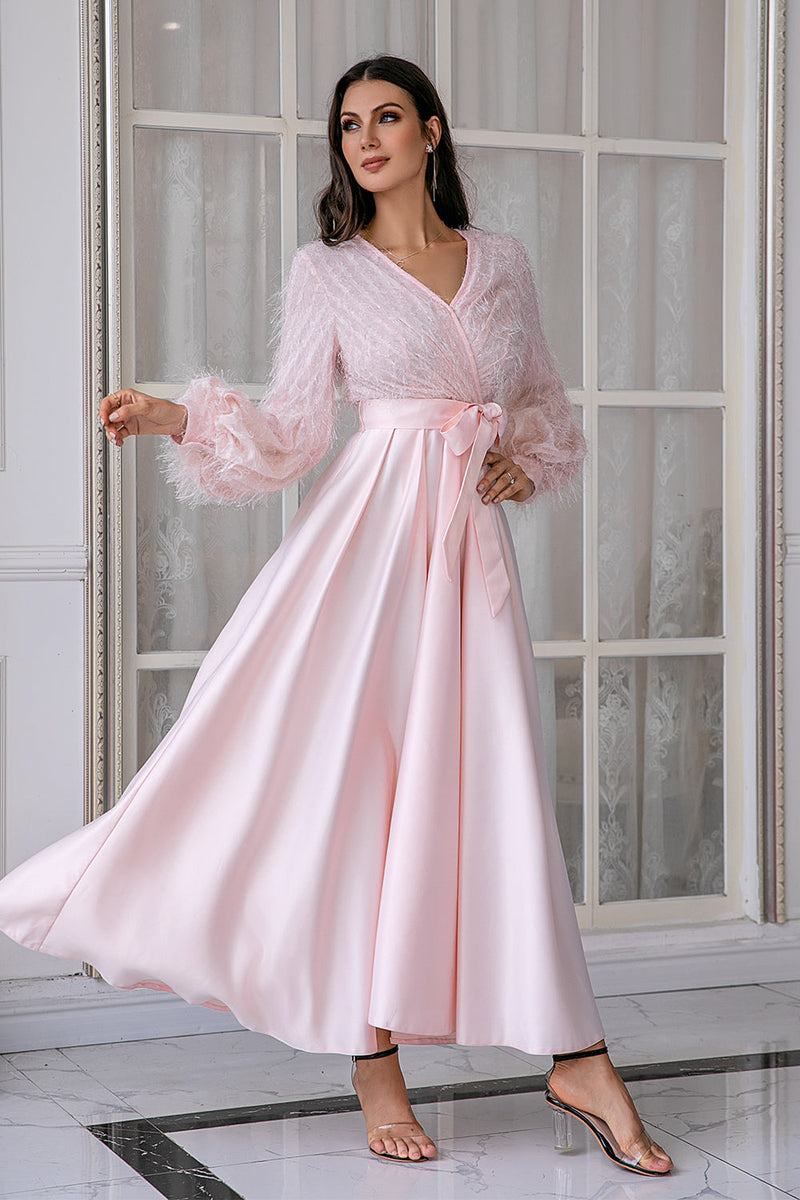 Load image into Gallery viewer, Pink Long Sleeves Wedding Party Dress