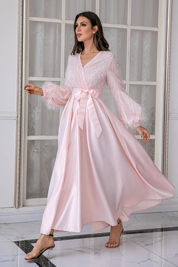 Pink Long Sleeves Wedding Party Dress