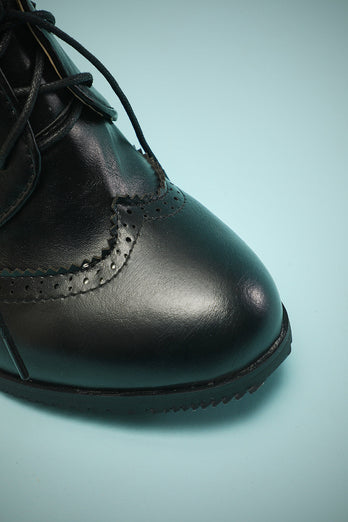 Black Leather Chunky Heels