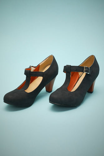 Retro T-Straps PU High Heels