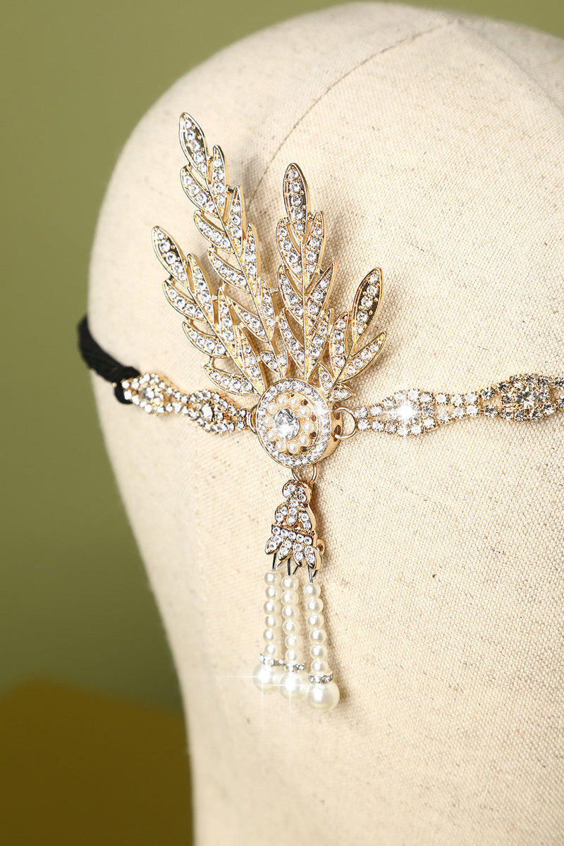 Load image into Gallery viewer, White Beaded Pearls 1920s Flapper Headband