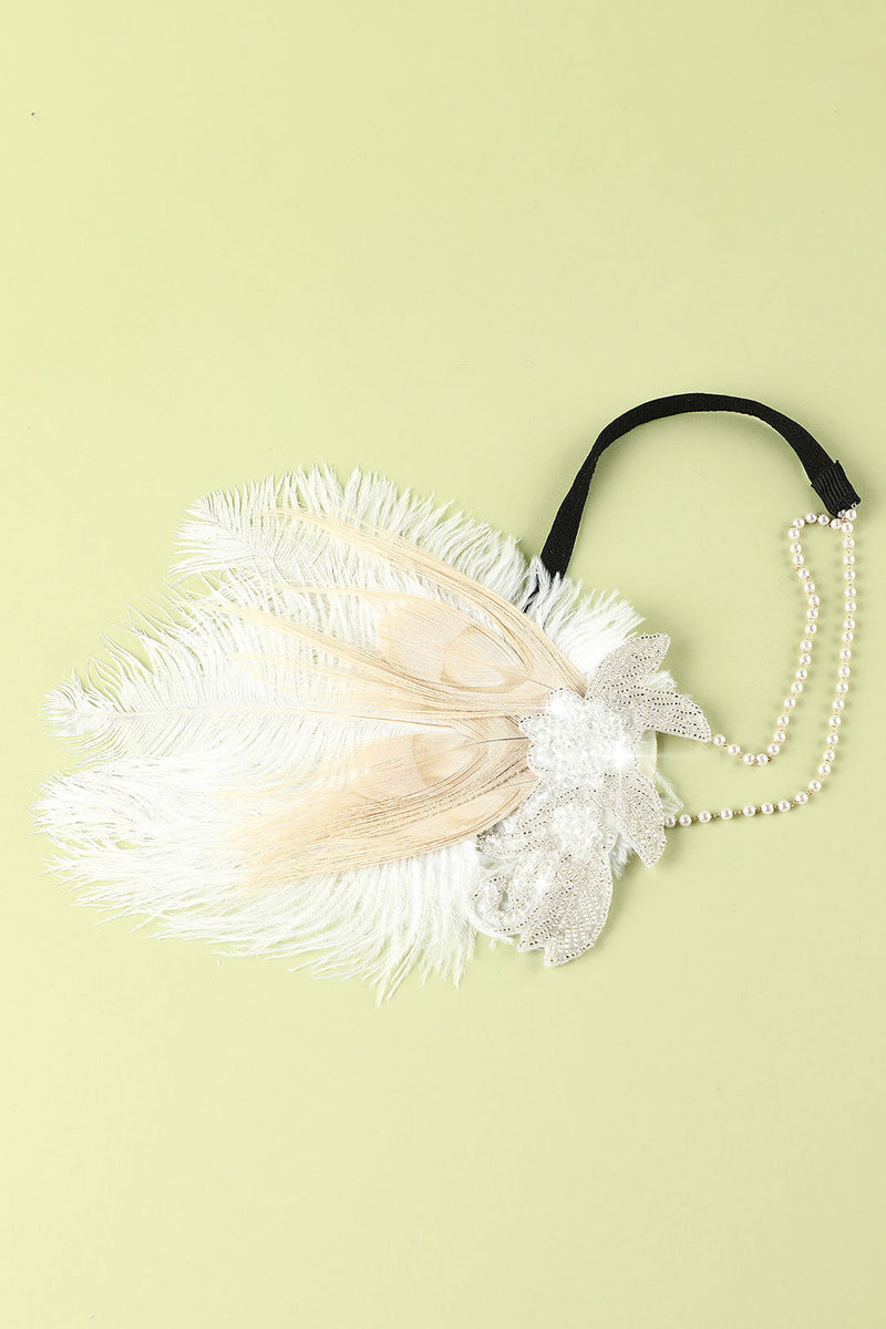 Load image into Gallery viewer, 1920s Feather Sequin Pearls Flapper Headband