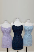 Load image into Gallery viewer, Sky Blue Short Tight Party Dress with Lace Beading