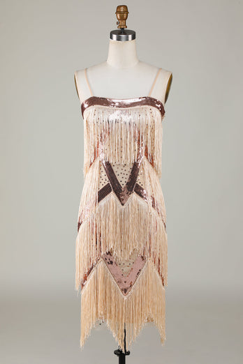 Black Spaghetti Straps Sequins 1920s Dress with Fringes